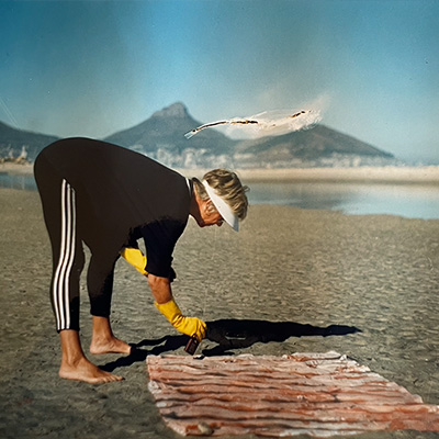 Cloth staining in wet sand in Cape Town while on holiday.